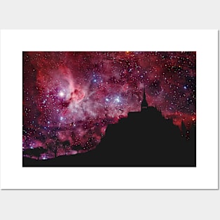 Red galaxy and castle silhouette Posters and Art